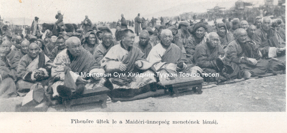 Monks at Maitreya procession. Forbáth, L., A megujhodott Mongolia, Franklin. A Magyar Földrajzi Társaság Könyvtára. Budapest 1934. p. 56. Monks at Maitreya procession. Forbáth, L., A megujhodott Mongolia, Franklin. A Magyar Földrajzi Társaság Könyvtára. Budapest 1934. p. 56.
